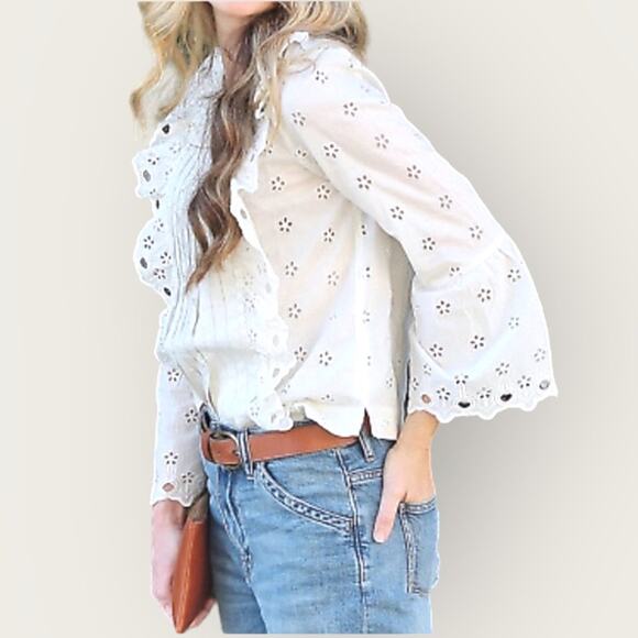 J. Crew Ivory White Daisy Floral Eyelet Blouse - Picture 1 of 7